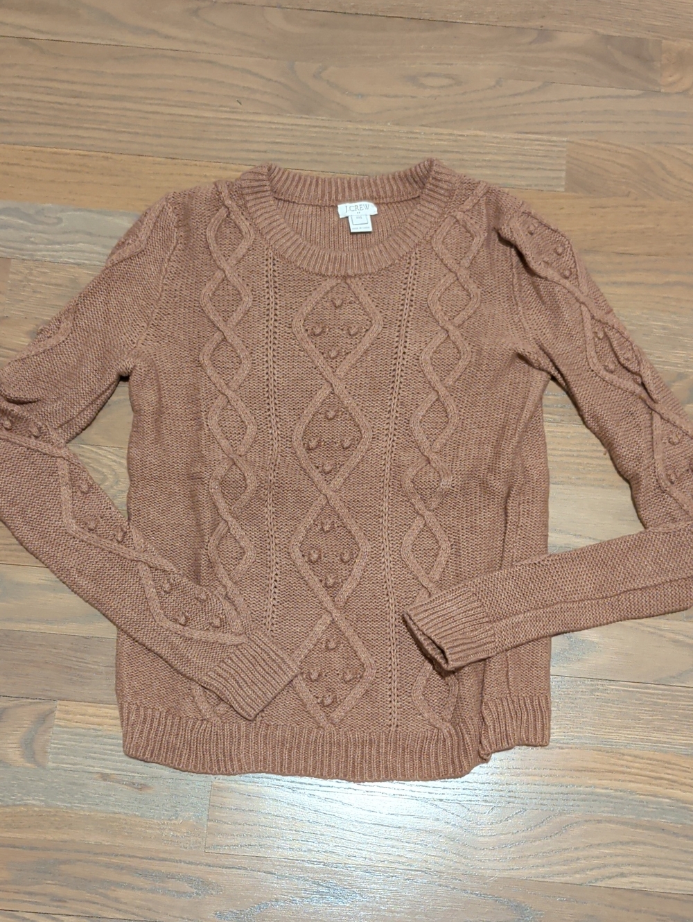NWOT J. Crew Wool Cable Knit Crewneck Sweater In Brown XXS